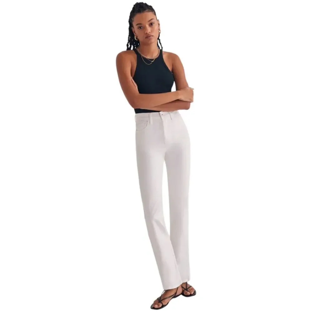 Favorite Daughter Womens 33 The Vivi Bahamas White Jeans High Rise Long Straight